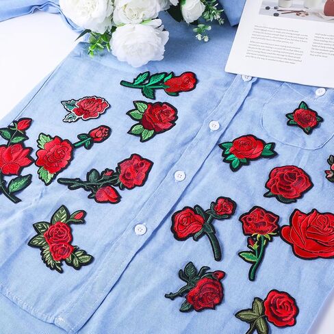 25pcs Assorted Sizes Iron on Rose Patches, Red Floral Embroidered Patches Applique Valentines Patch for Clothes Jacket Jeans Hats Backpacks in Saudi Arabia