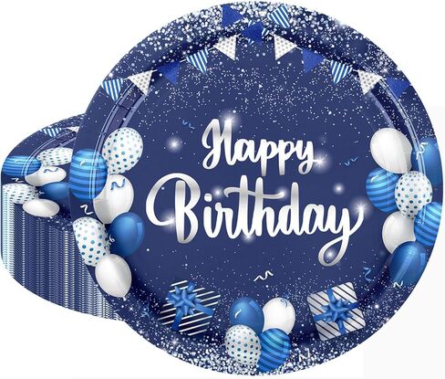 20Pcs Birthday Paper Plates 9 Inch Paperplates Elegant Blue And Silver Birthday Party Tableware Disposable Plates,for Men Boys Happy Birthday Decorations Supplies,Serves 20 in Saudi Arabia