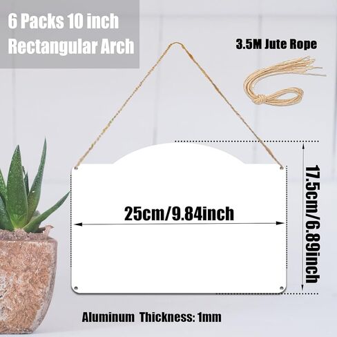 Leafcraft 6 Pack 10inch Sublimation Metal Sign Door Hanger Address Plaque Blanks Aluminum Double Side Printable Wall Hanging Ornament for Heat Press, DIY Craft, Custom Sign Decor (Rectangular Arch) in Kuwait