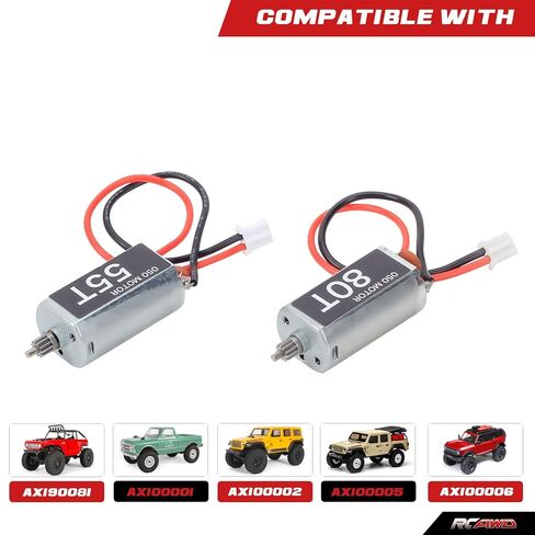 RCAWD SCX24 Brushed Motor 2Pcs 050 55T 80T with Metal Motor Mount for 1/24 RC Crawler Scx24 Parts in Saudi Arabia