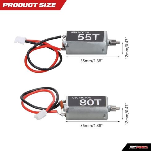RCAWD SCX24 Brushed Motor 2Pcs 050 55T 80T with Metal Motor Mount for 1/24 RC Crawler Scx24 Parts in Saudi Arabia