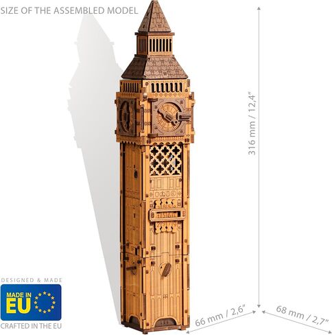 WOODEN.CITY Puzzle Box Big Ben – 3D Wooden Puzzle for Adults | Escape Room Challenge | Cluebox Style Wooden Trick Puzzle | Hard Brain Teaser | No Glue Required | Made in EU in Saudi Arabia