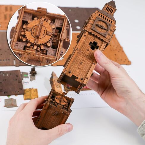 WOODEN.CITY Puzzle Box Big Ben – 3D Wooden Puzzle for Adults | Escape Room Challenge | Cluebox Style Wooden Trick Puzzle | Hard Brain Teaser | No Glue Required | Made in EU in Saudi Arabia