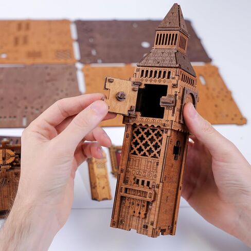 WOODEN.CITY Puzzle Box Big Ben – 3D Wooden Puzzle for Adults | Escape Room Challenge | Cluebox Style Wooden Trick Puzzle | Hard Brain Teaser | No Glue Required | Made in EU in Saudi Arabia