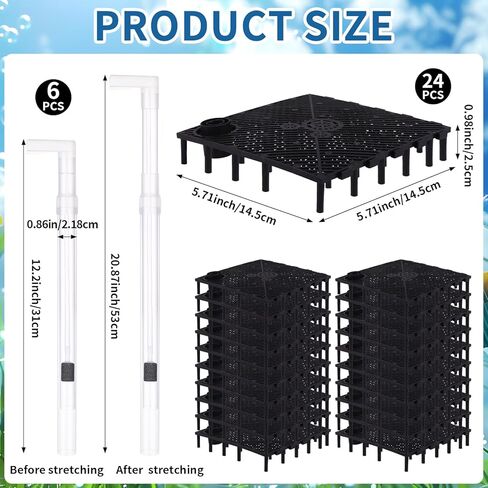 24pcs Undergravel Filter Aquarium Divider Tank (5.7'' x 5.7'') Under Gravel System for Clean Water with 8 Uplift Tube for Fish Tank Separation Bottom Filtration & DIY Aquascaping in Kuwait