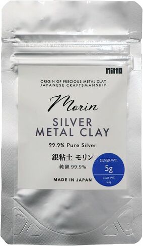 Nitto Morin Silver Metal Clay, 99.9% Pure Silver Weight 5g, Clay Weight 5.6g, Precious Metal Clay for Making Fine Silver Jewelry, Made in Japan in Kuwait
