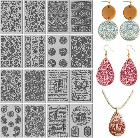 16 Sheets 16 Styles Mixed Textures Polymer Clay Texture Mat Bows Clay Modeling Pattern Pad Waves Texture Sheets for Making Earrings Jewerly Tools, 4×2.6 inch in Saudi Arabia