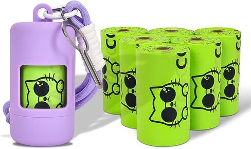 Dog Poop Bags with Dispenser & Holder, Guaranteed Leak Proof, Unscented Extra Thick Heavy Duty Tear-resistant 18-Micron Waste Bag Refill Rolls (Purple (105-Bags, 1-Dispenser)) in Saudi Arabia