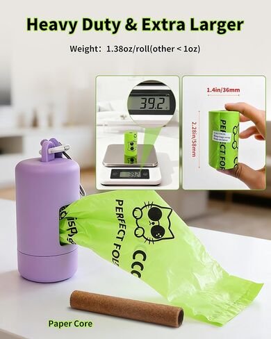Dog Poop Bags with Dispenser & Holder, Guaranteed Leak Proof, Unscented Extra Thick Heavy Duty Tear-resistant 18-Micron Waste Bag Refill Rolls (Purple (105-Bags, 1-Dispenser)) in Saudi Arabia