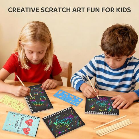 28 Pack Valentines Day Gifts for Kids Classroom - Rainbow Scratch Art Notebooks, Non-Candy Party Favors for School Exchange, Fun DIY Craft Activity & Valentine Cards for Boys Girls in Saudi Arabia