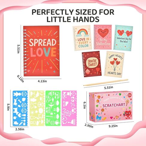 28 Pack Valentines Day Gifts for Kids Classroom - Rainbow Scratch Art Notebooks, Non-Candy Party Favors for School Exchange, Fun DIY Craft Activity & Valentine Cards for Boys Girls in Saudi Arabia