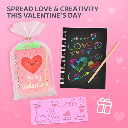 28 Pack Valentines Day Gifts for Kids Classroom - Rainbow Scratch Art Notebooks, Non-Candy Party Favors for School Exchange, Fun DIY Craft Activity & Valentine Cards for Boys Girls in Saudi Arabia