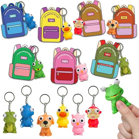 4E's Novelty 24 Pack Popping Eye Animal Keychain with Kids Valentines Cards, Squeezable Pop Eye School Valentines Gift for Kids Classroom Exchange Boys Girls Bulk, Valentines Party Favors in Saudi Arabia