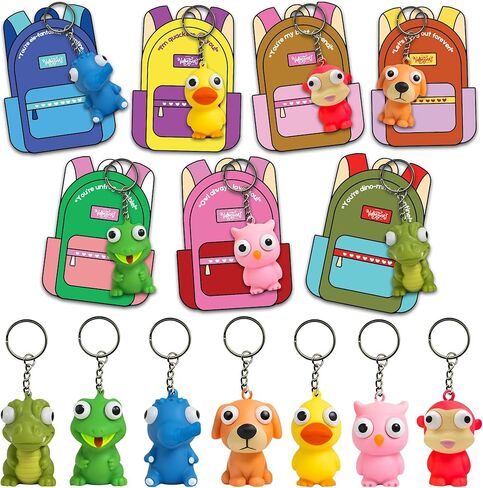 4E's Novelty 24 Pack Popping Eye Animal Keychain with Kids Valentines Cards, Squeezable Pop Eye School Valentines Gift for Kids Classroom Exchange Boys Girls Bulk, Valentines Party Favors in Saudi Arabia