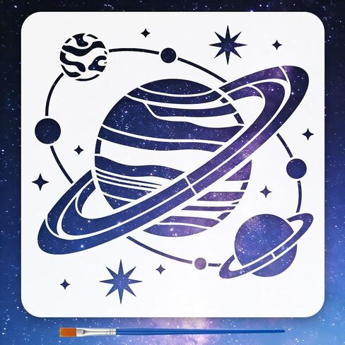 FINGERINSPIRE Celestial Galaxies Painting Stencil with Paint Brush 11.8x11.8inch Reusable Stars Planets Drawing Template Plastic PET Earth Pattern Stencil Science Theme Template for Decor in Saudi Arabia