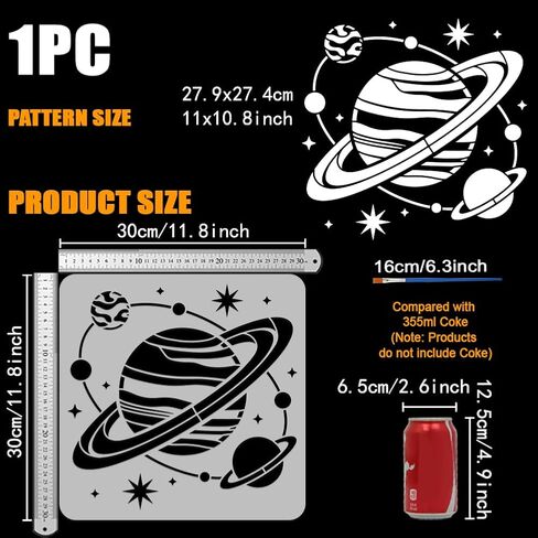 FINGERINSPIRE Celestial Galaxies Painting Stencil with Paint Brush 11.8x11.8inch Reusable Stars Planets Drawing Template Plastic PET Earth Pattern Stencil Science Theme Template for Decor in Saudi Arabia