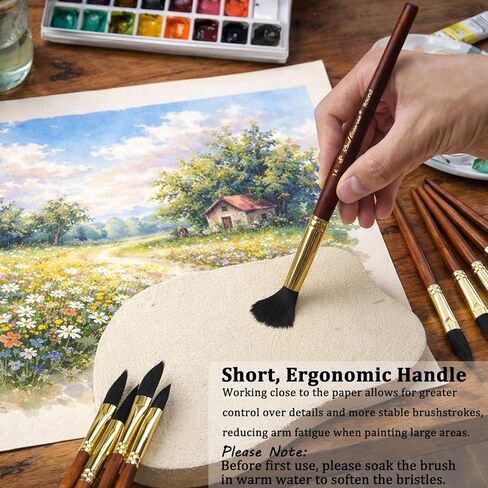 فرش ألوان مائية احترافية، 11 قطعة من فرش الرسم بالألوان المائية لفناني السناجب الاصطناعية - نقطة ممتدة، مسطحة، مدببة مستديرة، لسان القطط، خنجر للألوان المائية، طلاء أكريليك (11، بني) in Kuwait