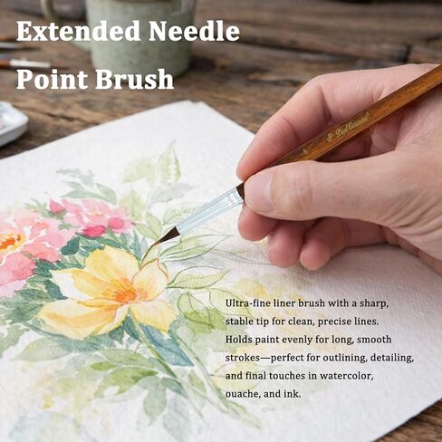 فرش ألوان مائية احترافية، 11 قطعة من فرش الرسم بالألوان المائية لفناني السناجب الاصطناعية - نقطة ممتدة، مسطحة، مدببة مستديرة، لسان القطط، خنجر للألوان المائية، طلاء أكريليك (11، بني) in Kuwait