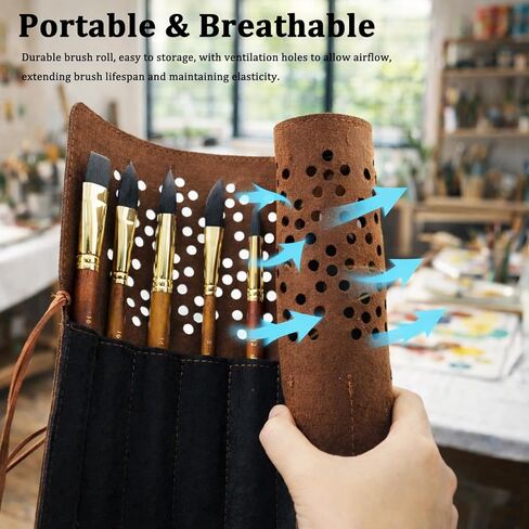 فرش ألوان مائية احترافية، 11 قطعة من فرش الرسم بالألوان المائية لفناني السناجب الاصطناعية - نقطة ممتدة، مسطحة، مدببة مستديرة، لسان القطط، خنجر للألوان المائية، طلاء أكريليك (11، بني) in Kuwait