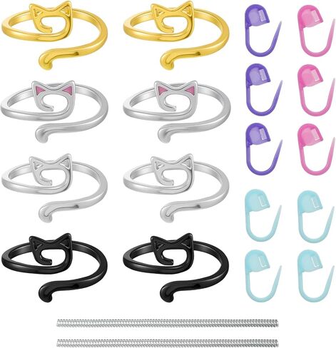 8 Pcs Knitting Crochet Tension Ring for Finger, Adjustable Yarn Guide Rings with 10Pcs Stitch Markers Crochet Yarn Tension Ring with Box for Women Finger Knitting in Saudi Arabia