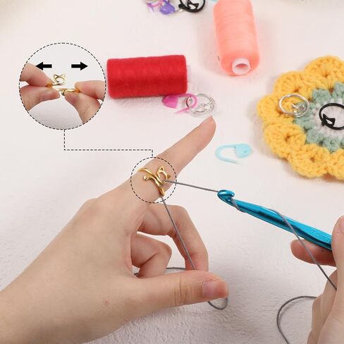 8 Pcs Knitting Crochet Tension Ring for Finger, Adjustable Yarn Guide Rings with 10Pcs Stitch Markers Crochet Yarn Tension Ring with Box for Women Finger Knitting in Saudi Arabia