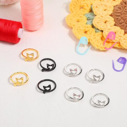 8 Pcs Knitting Crochet Tension Ring for Finger, Adjustable Yarn Guide Rings with 10Pcs Stitch Markers Crochet Yarn Tension Ring with Box for Women Finger Knitting in Saudi Arabia