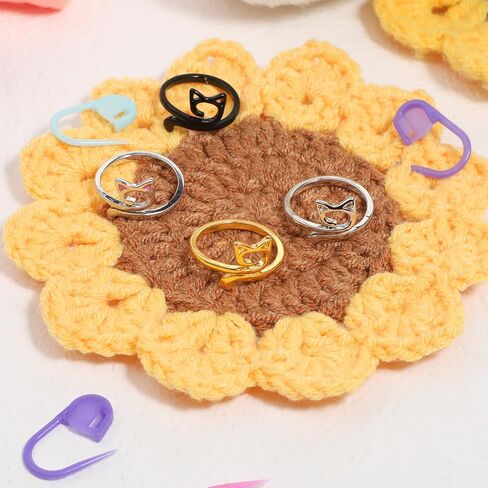 8 Pcs Knitting Crochet Tension Ring for Finger, Adjustable Yarn Guide Rings with 10Pcs Stitch Markers Crochet Yarn Tension Ring with Box for Women Finger Knitting in Saudi Arabia