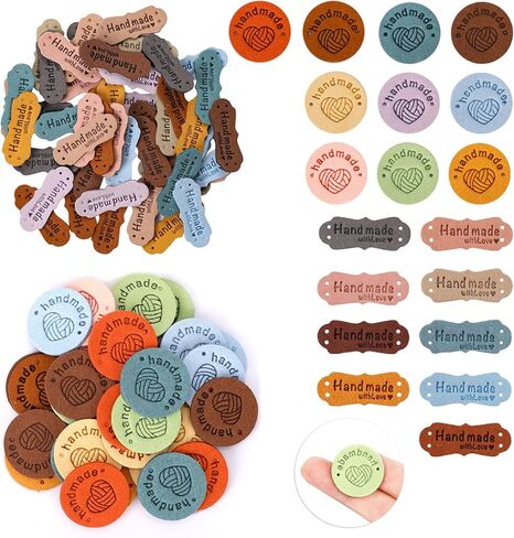 80pcs Crochet Labels for Handmade Items, Artificial Colorful Leather Labels with Love Handmade Embossed Crochet Tags with Holes for Knitting Sewing Hats DIY Crafts in Saudi Arabia