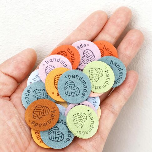 80pcs Crochet Labels for Handmade Items, Artificial Colorful Leather Labels with Love Handmade Embossed Crochet Tags with Holes for Knitting Sewing Hats DIY Crafts in Saudi Arabia