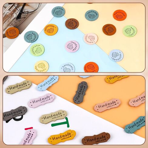 80pcs Crochet Labels for Handmade Items, Artificial Colorful Leather Labels with Love Handmade Embossed Crochet Tags with Holes for Knitting Sewing Hats DIY Crafts in Saudi Arabia