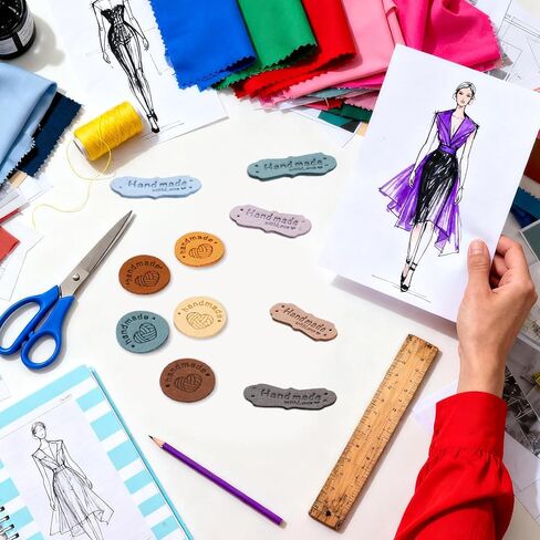 80pcs Crochet Labels for Handmade Items, Artificial Colorful Leather Labels with Love Handmade Embossed Crochet Tags with Holes for Knitting Sewing Hats DIY Crafts in Saudi Arabia