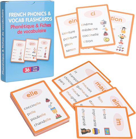 البطاقات التعليمية الصوتية الفرنسية - تغطي جميع الأصوات الفرنسية البالغ عددها 36 - 16 حرفًا متحركًا، و17 حرفًا ساكنًا، و3 حروف شبه متحركة in Kuwait