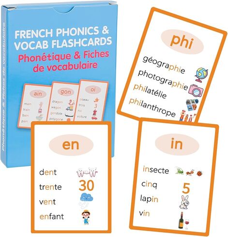 البطاقات التعليمية الصوتية الفرنسية - تغطي جميع الأصوات الفرنسية البالغ عددها 36 - 16 حرفًا متحركًا، و17 حرفًا ساكنًا، و3 حروف شبه متحركة in Kuwait
