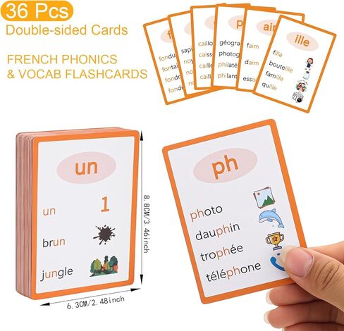 البطاقات التعليمية الصوتية الفرنسية - تغطي جميع الأصوات الفرنسية البالغ عددها 36 - 16 حرفًا متحركًا، و17 حرفًا ساكنًا، و3 حروف شبه متحركة in Kuwait