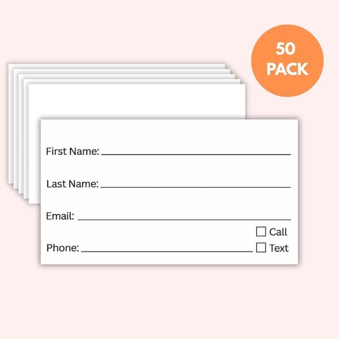 LEES A.M. Contact Cards, 3.5 x 2 Inch Customer Information Sheets, 50 Pack, for Business, Spa, Salon Client Profiles in Kuwait