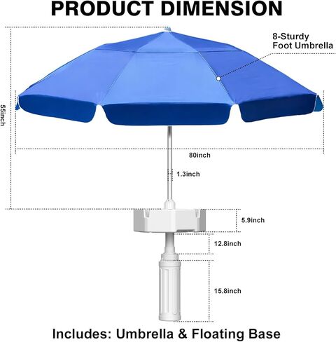 Floating Pool Umbrella, Outdoor Floating Umbrella for Inside of Pool with Weighted Base, 4 Cupholders Floating tablel with Sun Shade, No-Tools Setup for Pool, Lake & Beach in Saudi Arabia