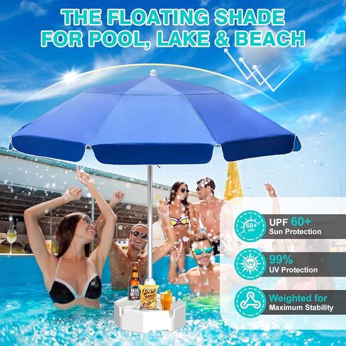 Floating Pool Umbrella, Outdoor Floating Umbrella for Inside of Pool with Weighted Base, 4 Cupholders Floating tablel with Sun Shade, No-Tools Setup for Pool, Lake & Beach in Saudi Arabia