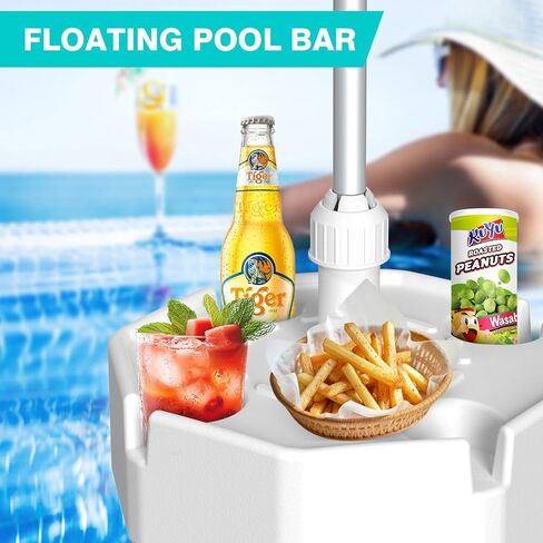 Floating Pool Umbrella, Outdoor Floating Umbrella for Inside of Pool with Weighted Base, 4 Cupholders Floating tablel with Sun Shade, No-Tools Setup for Pool, Lake & Beach in Saudi Arabia