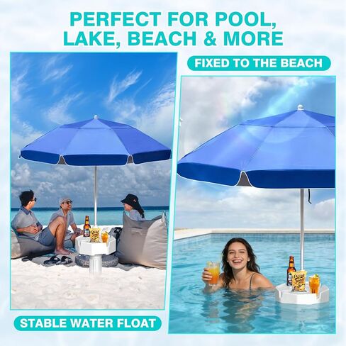 Floating Pool Umbrella, Outdoor Floating Umbrella for Inside of Pool with Weighted Base, 4 Cupholders Floating tablel with Sun Shade, No-Tools Setup for Pool, Lake & Beach in Saudi Arabia
