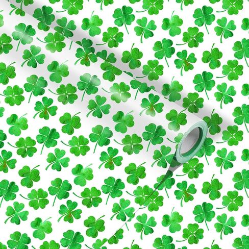 Fabllewavi 1 Roll Shamrock Wrapping Paper Mini Roll - 17in x 32.8Ft Reversible Green Clover Pattern Gift Wrap Paper for St. Patrick's Day DIY Crafts Irish Party Supplies in Saudi Arabia