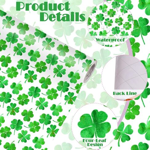 Fabllewavi 1 Roll Shamrock Wrapping Paper Mini Roll - 17in x 32.8Ft Reversible Green Clover Pattern Gift Wrap Paper for St. Patrick's Day DIY Crafts Irish Party Supplies in Saudi Arabia