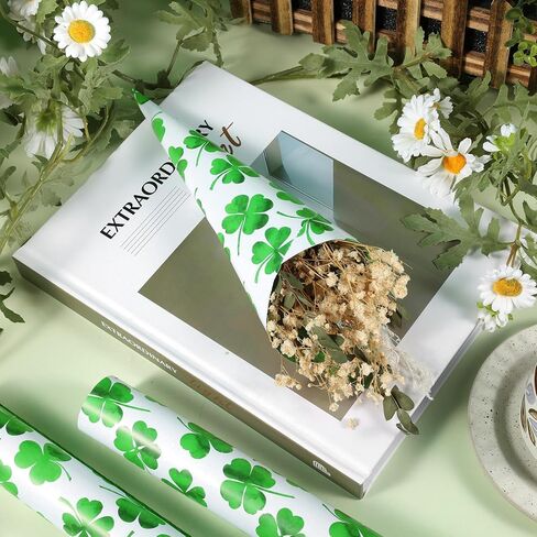 Fabllewavi 1 Roll Shamrock Wrapping Paper Mini Roll - 17in x 32.8Ft Reversible Green Clover Pattern Gift Wrap Paper for St. Patrick's Day DIY Crafts Irish Party Supplies in Saudi Arabia