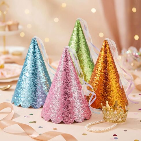 12 Pcs Princess Party Hats with Ribbon Tassel and Elastic Glitter Birthday Party Hats for Adults Bridal Showers Celebration Decor in Saudi Arabia