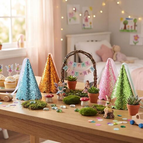 12 Pcs Princess Party Hats with Ribbon Tassel and Elastic Glitter Birthday Party Hats for Adults Bridal Showers Celebration Decor in Saudi Arabia