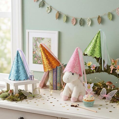 12 Pcs Princess Party Hats with Ribbon Tassel and Elastic Glitter Birthday Party Hats for Adults Bridal Showers Celebration Decor in Saudi Arabia