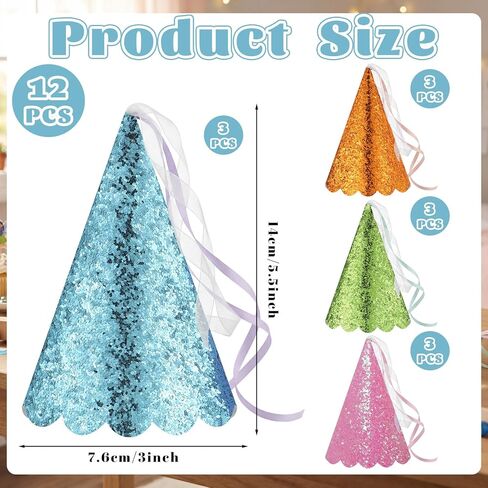12 Pcs Princess Party Hats with Ribbon Tassel and Elastic Glitter Birthday Party Hats for Adults Bridal Showers Celebration Decor in Saudi Arabia