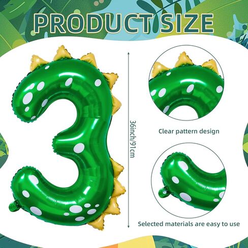 Dinosaur Birthday Decorations, 36'' Green Dinosaur Number 3 Balloon for 3rd Birthday Party Supplies (3) in Saudi Arabia