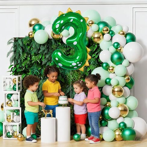 Dinosaur Birthday Decorations, 36'' Green Dinosaur Number 3 Balloon for 3rd Birthday Party Supplies (3) in Saudi Arabia