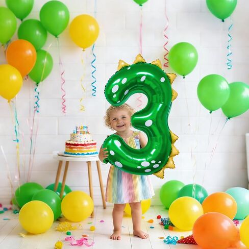 Dinosaur Birthday Decorations, 36'' Green Dinosaur Number 3 Balloon for 3rd Birthday Party Supplies (3) in Saudi Arabia