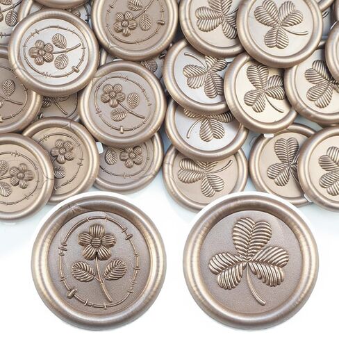 56-Pack Champagne Gold Wax Seal Stickers – Self-Adhesive Sealing Stickers with Clover & Floral Designs, Perfect for Wedding Invitations, Christmas Gifts, Gift Wrapping, and Parties in Saudi Arabia
